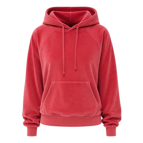 J.Crew Tops - J.Crew Y2K Terry Velour Hoodie Size M Coral Red Plush Loungewear Athleisure EUC
